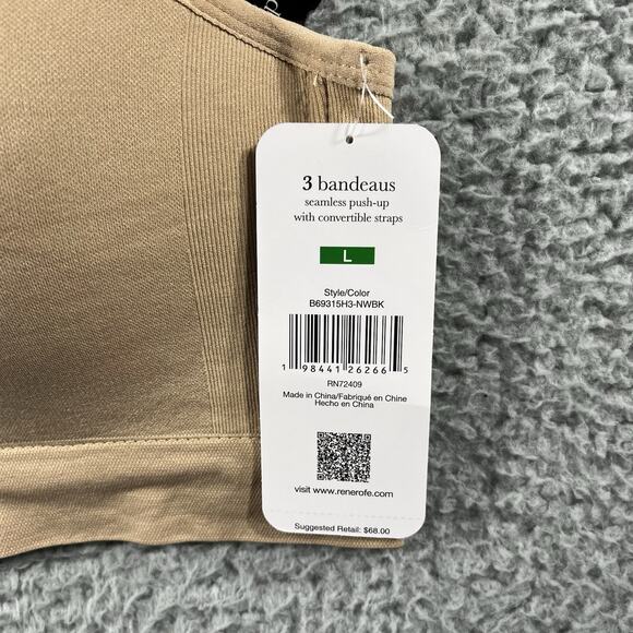 RENE ROFE BRA WOMENS LARGE BEIGE TAN 3 BANDEAUS SEAMLESS PUSH UP CONVERTIBLE NWT - Picture 3 of 7